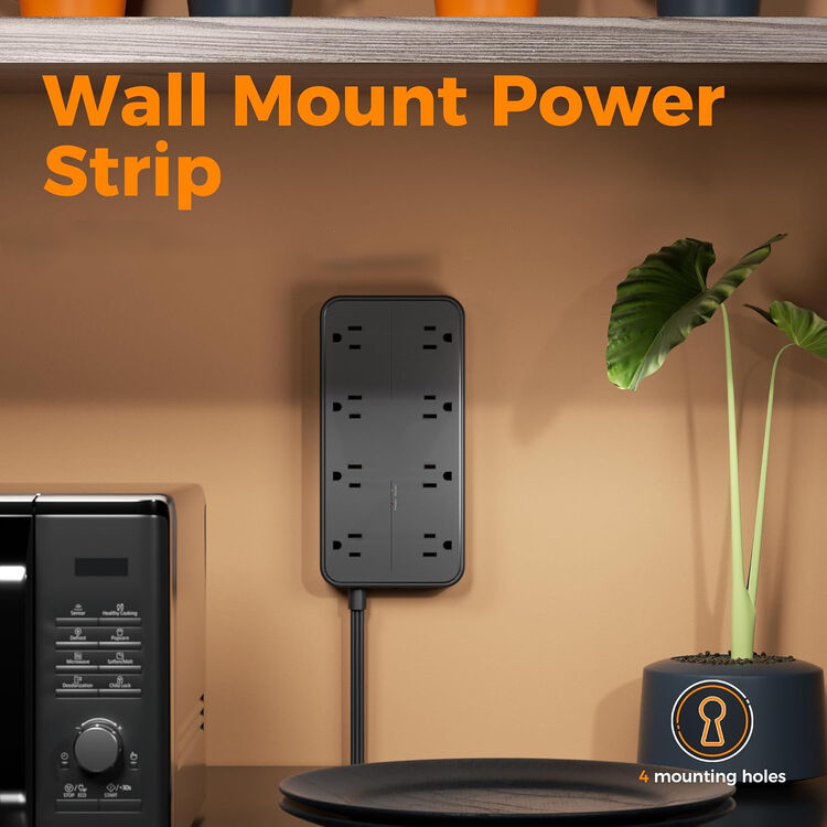 Power Strip 8 AC Outlet Surge Protected Flat Right-Angle Plug Power Strip with Multi USB Charging Ports