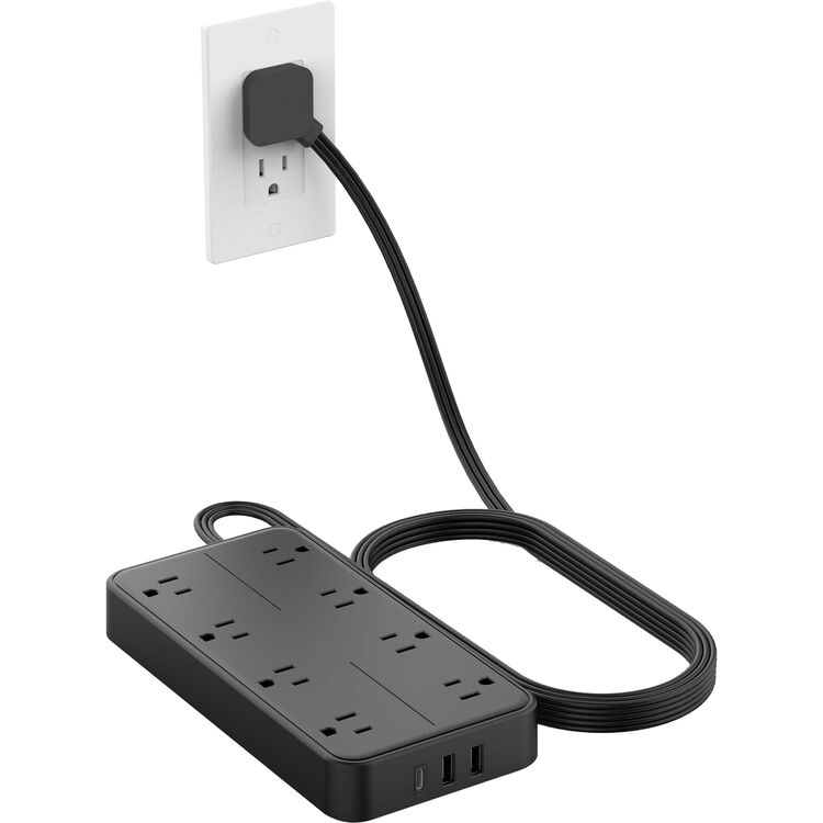 Power Strip 8 AC Outlet Surge Protected Flat Right-Angle Plug Power Strip with Multi USB Charging Ports