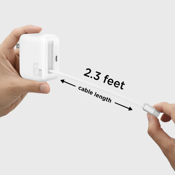 USB Charger 65W Dual USB-C Retractable Cable Foldable Wall USB Charger